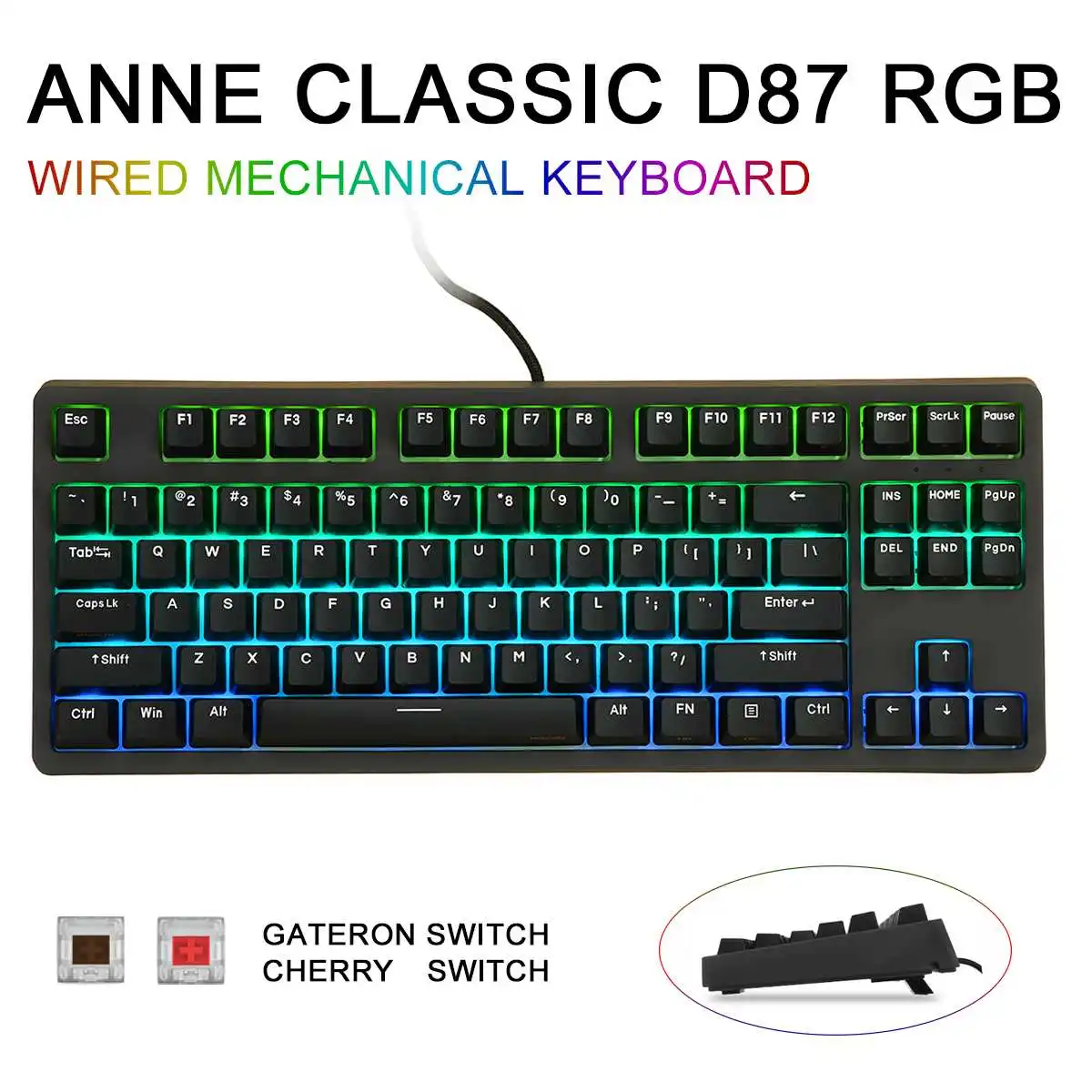 

Механическая игровая Проводная клавиатура ANNE CLASSIC D87 RGB NKRO, вишневый переключатель, переключатель Gateron, коричневый, красный переключатель, 80% ...