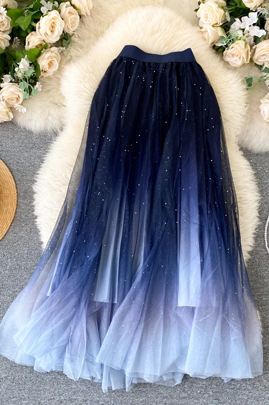 

SuperAen New Design Sweet Gradient Color Mesh Casual A-Line Skirts Womens