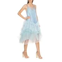 sky blue elegant classic women dress thru layered tulle ruffles strappy dress spaghetti strap backless plus size
