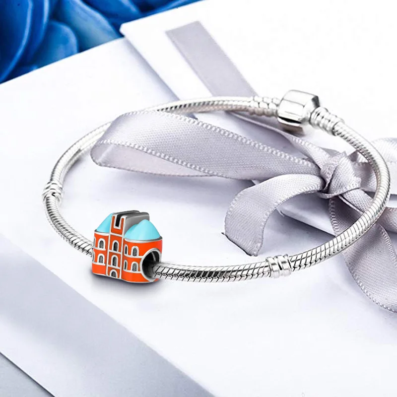 Бусины шармы для браслетов Pandora бусины из серебра 100% пробы с синей и оранжевой