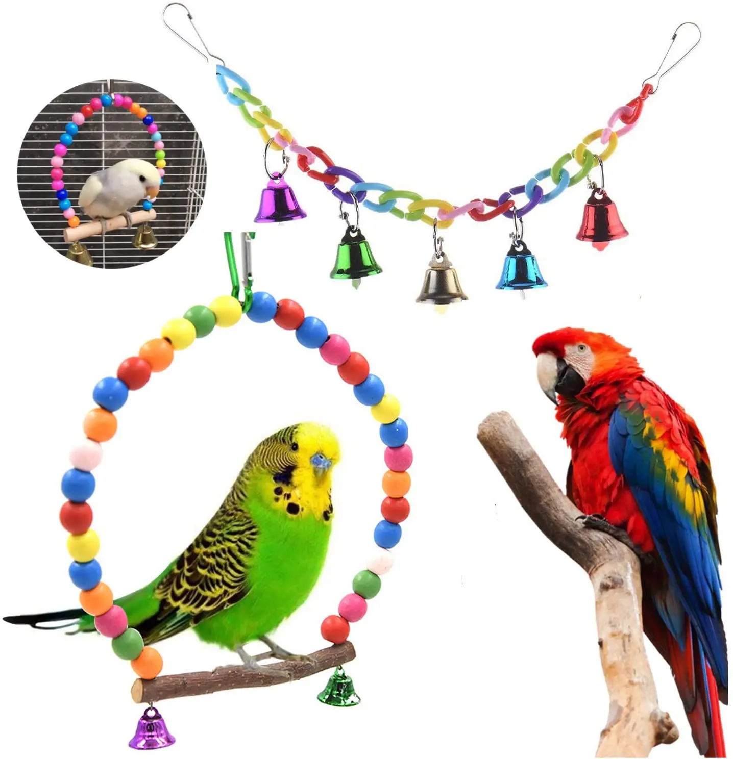 17 Packs Parrot Toys Bird Swing Chewing - Hanging Bell Birds Cage | Дом и сад