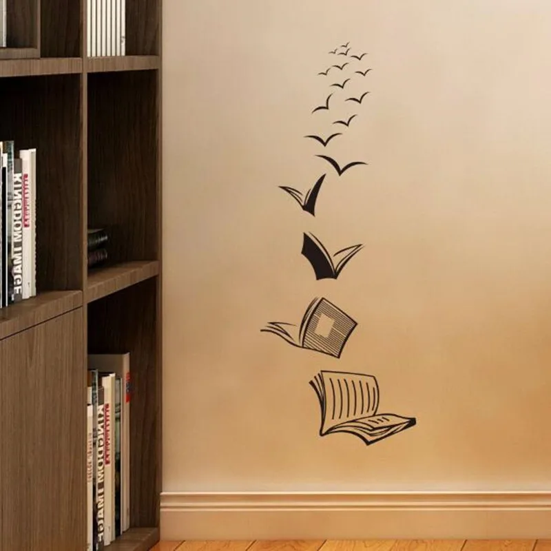 Съемная Настенная Наклейка с изображением библиотеки летающих птиц для кабинета