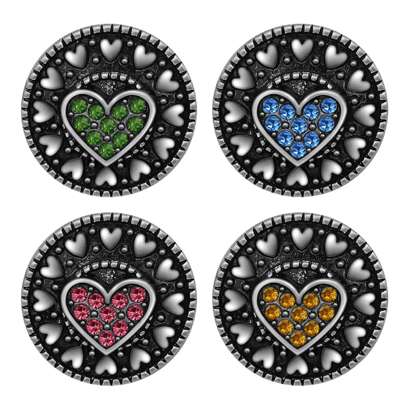 

KZ3427 Round Hearts Love 18MM snap buttons fit 18mm snap bracelet snap jewelry Gift