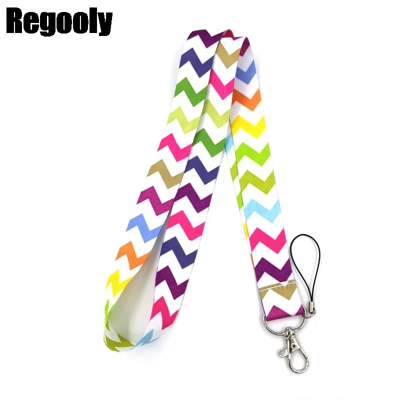 

10pcs Wavy Texture Lines Lanyard Keys Phone Holder Funny Neck Strap With Keyring ID Card DIY Animal webbings ribbons Hang Rope