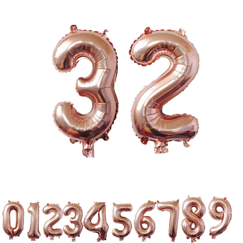 

32 Inch Rose Gold Digital Aluminum Foil Balloon Helium Balloon Wedding Anniversary Birthday Party Decoration Number Balloon