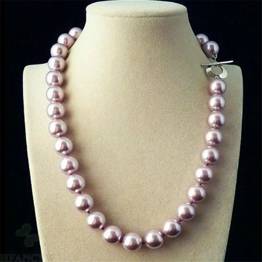 Huge 12mm Genuine Purple Shell Pearl Round Beads Necklace 18'' Gift Diy Women Real Chain Aurora Cultured Classic Flawless Hang
