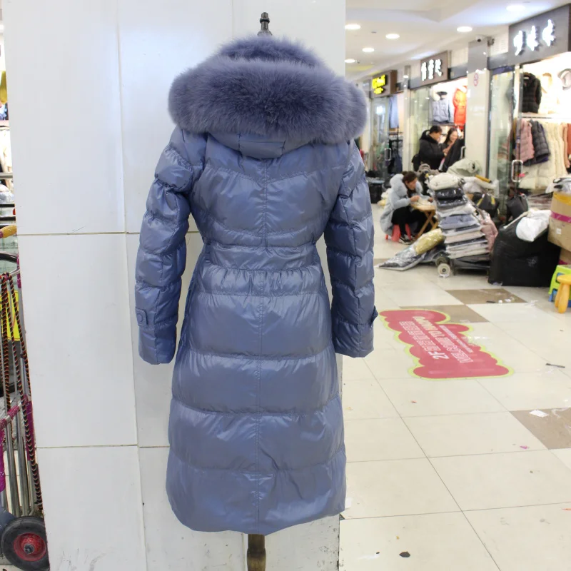 Пуховик женский зимний модный двойной Лисий меховой воротник с капюшоном теплое