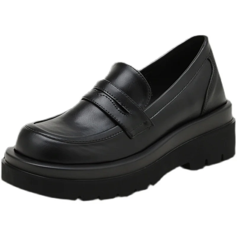 

British style small leather shoes women's 2021 spring and autumn new thick-soled shoes women's wild wedge round toe