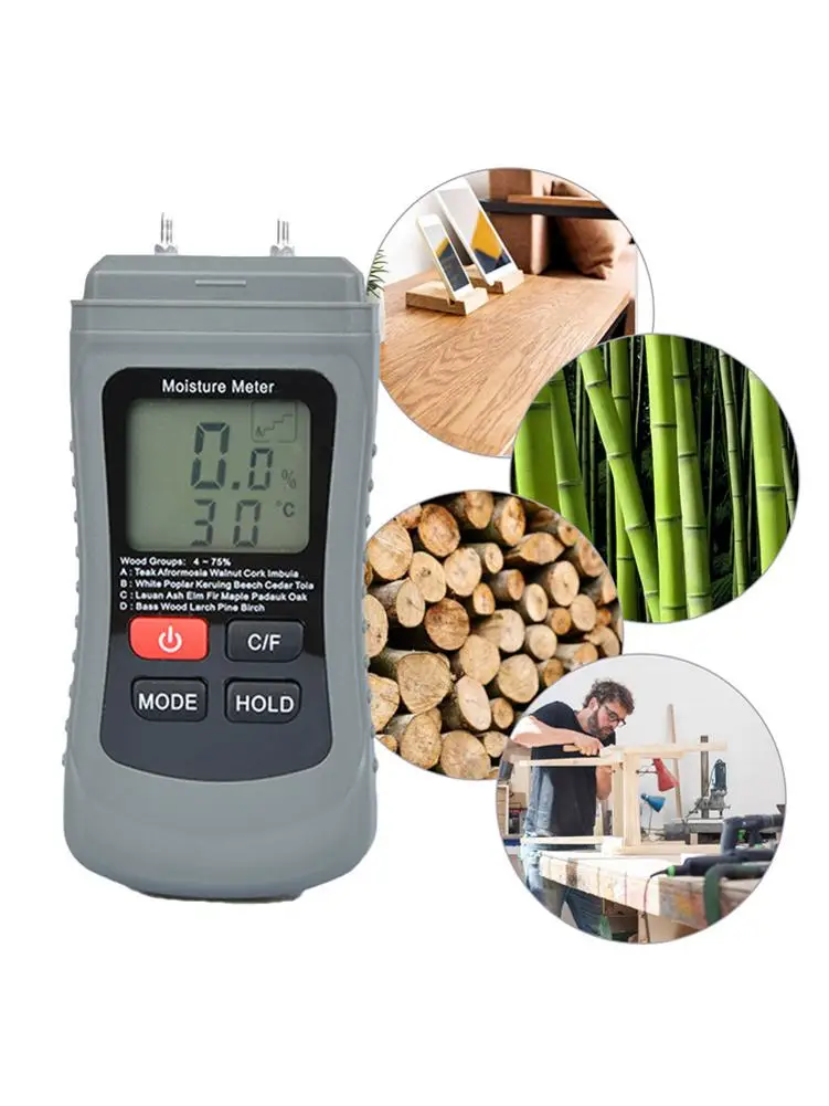 Цифровой измеритель влажности древесины двухконтактный гигрометр для дерева