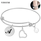 Женские браслеты из нержавеющей стали с регулируемой буквой и круглой подвеской, A-Z, ювелирные изделия