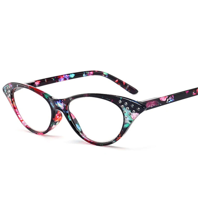 Модные очки для чтения кошачий глаз женские с алмазным цветочным рисунком
