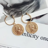european and american fashion new retro coin ladies earrings gold coin party banquet 2021 trend jewelry