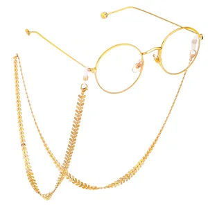 Длинные очки золотого и серебряного цвета, плоская цепочка для очков для мужчин и женщин, очки для чтения в форме рыбьей кости, шейный шнур, противоскользящие искусственные очки