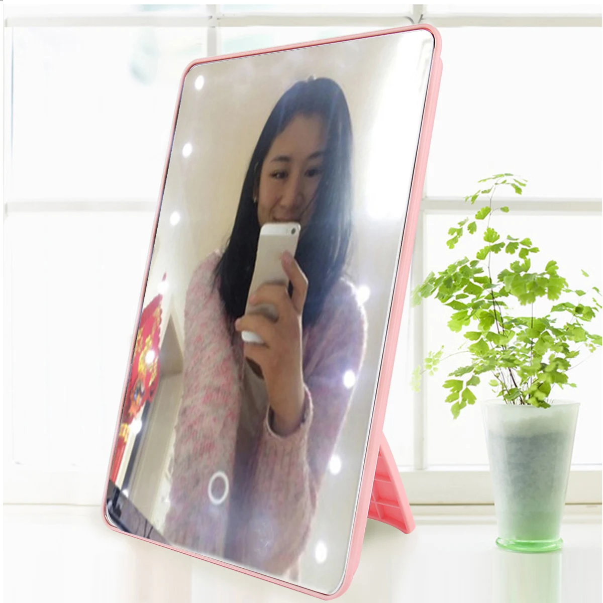 Умное Сенсорное косметическое зеркало для макияжа с подсветкой 16LED беспроводное