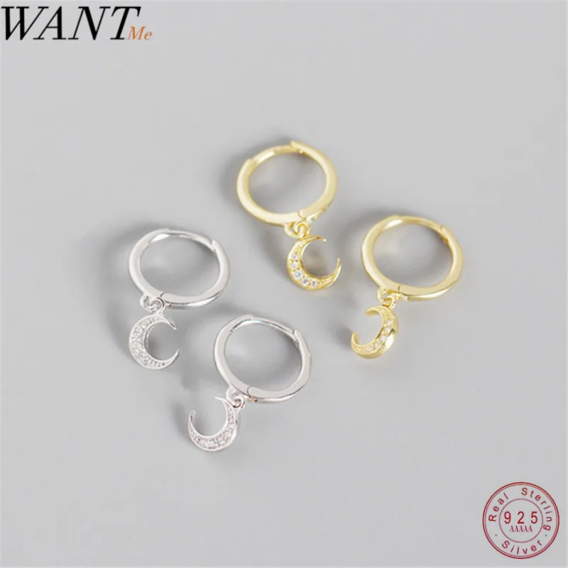 Женские серьги гвоздики с Луной WANTME минималистичные циркониевые из 100%