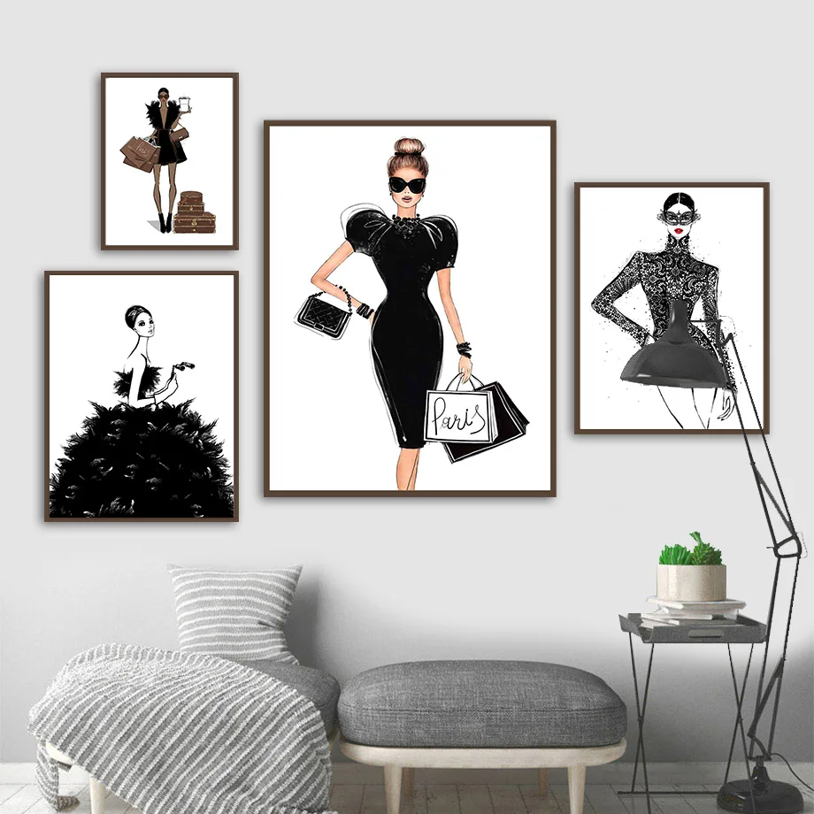 

Vogue Girl Bag Dress Sunglasses Bracelet Wall Art Canvas Painting Nordic Posters And Prints Wall Pictures For Living Room Decor