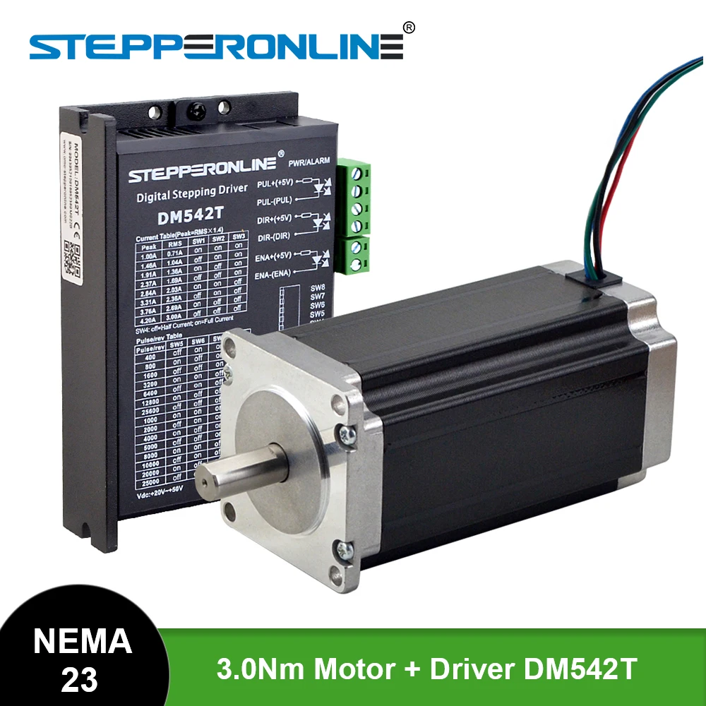 

NEW STEPPERONLINE Nema 23 Stepper Motor Kit 3Nm(425oz.in) 4.2A 113mm with Driver DM542T for CNC Engraving Milling Machine