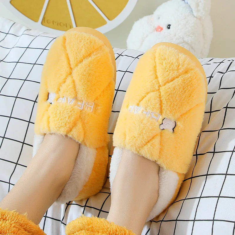 

Womens Cotton Slippers All-Inclusive Heel Male 2021 New Winter Home Cute Plush Fluffy Warmth Dormitory Confinement Shoes Unisex