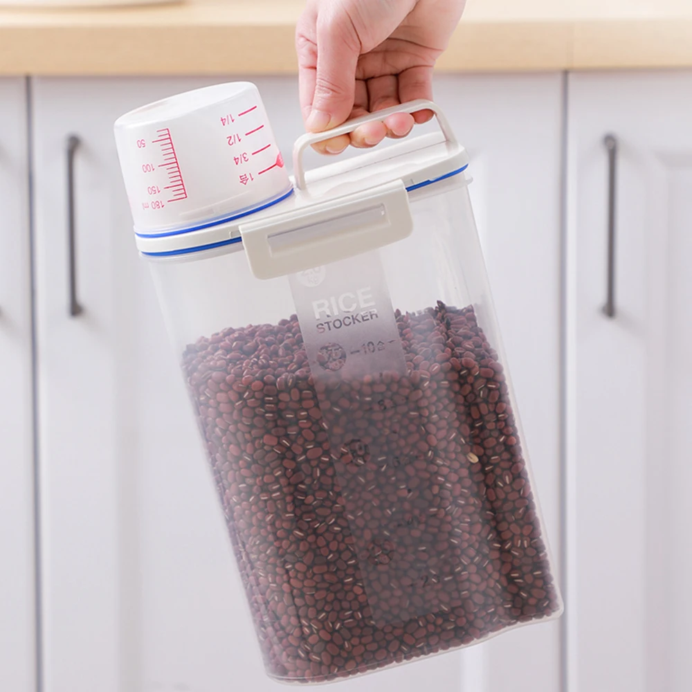 

PP Food Storage Box Plastic Clear Container Set With Pour Lids Kitchen Storage Bottles Jars Dried Grains Tank Measuring Cup