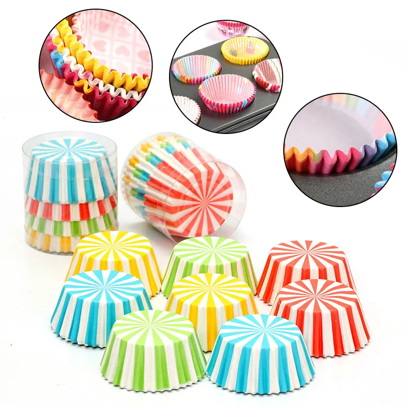 100 Oil-proof Barreled Rainbow Cake Paper Cup Baking Muffin Chocolate Sticky Rice Tray Party Mini Cups | Дом и сад