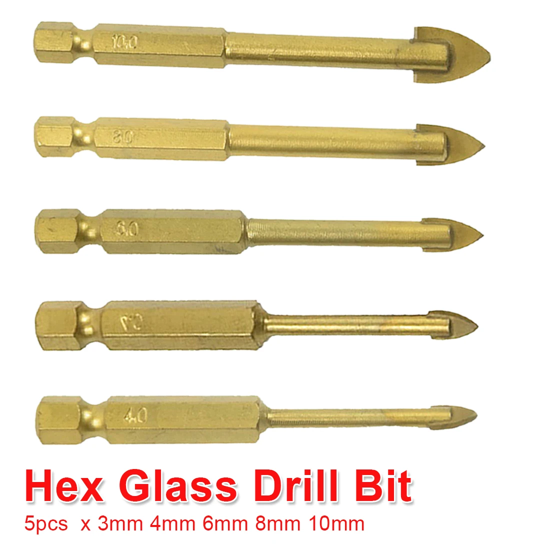 

1/4 ''шестигранным хвостовиком, 5 шт./набор, Вольфрам карбида Стекло сверла набор Мощность Инструменты Аксессуары для стены/Стекло бурильная м...