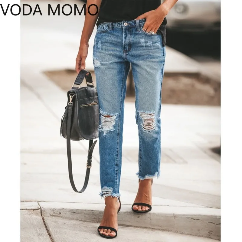 Женские рваные джинсы 2020 корейские модные брюки-карандаш в стиле бойфренда с
