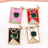 10pcs enamel colorful cute rectangle shape pendant gold filled cz micro pave charm diy neckalce bracelet charm pendants