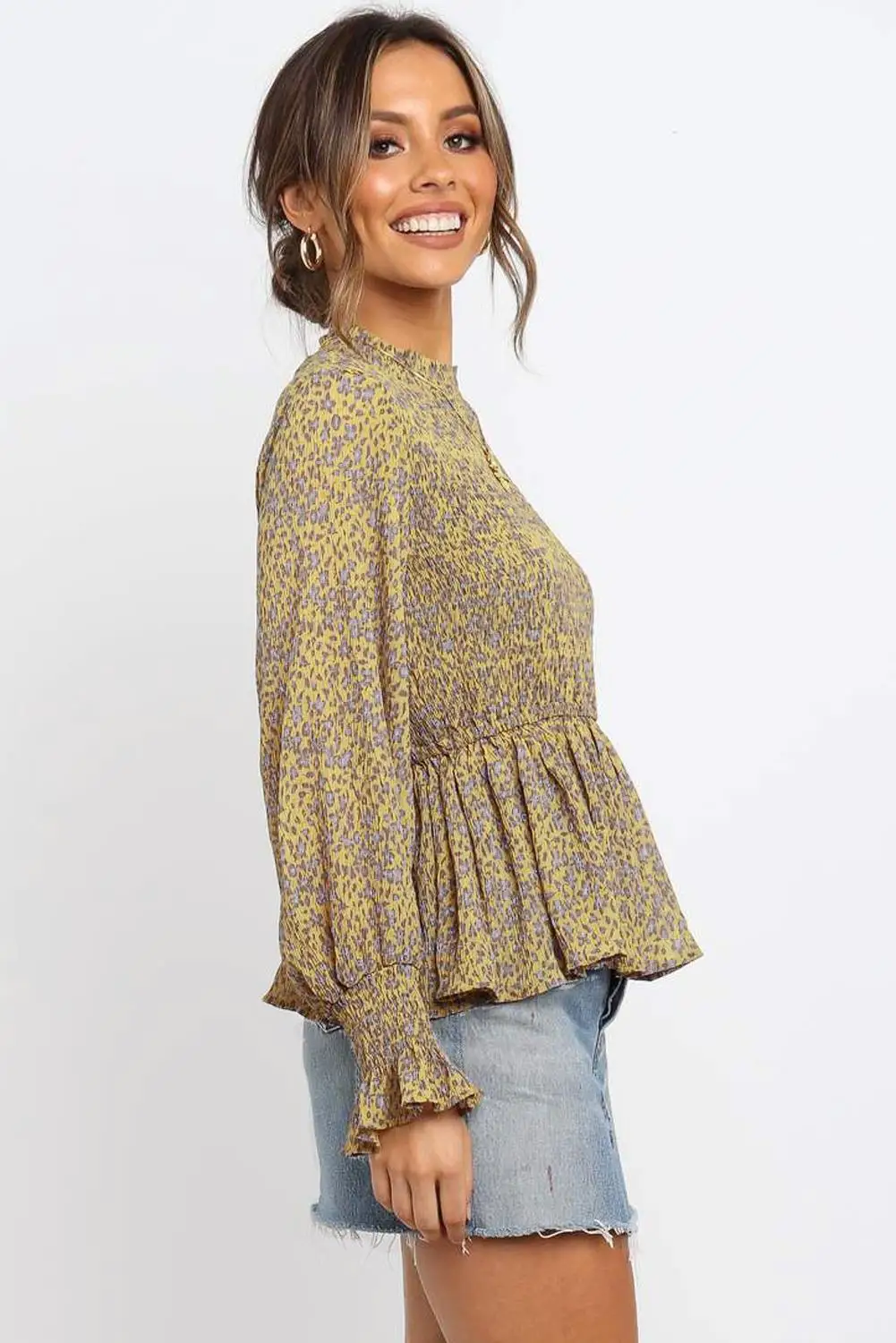 Блузка женская демисезонная с длинным рукавом и цветочным принтом|Блузки| |