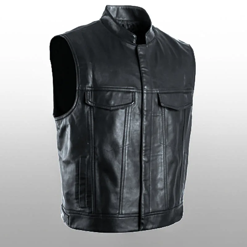 Мужской кожаный жилет без рукавов Повседневная Уличная одежда панк хип хоп