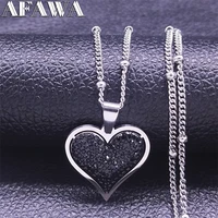 stainless steel black crystal heart necklaces charm women silver color small pendant necklace jewelry acero inoxidable n8047s01