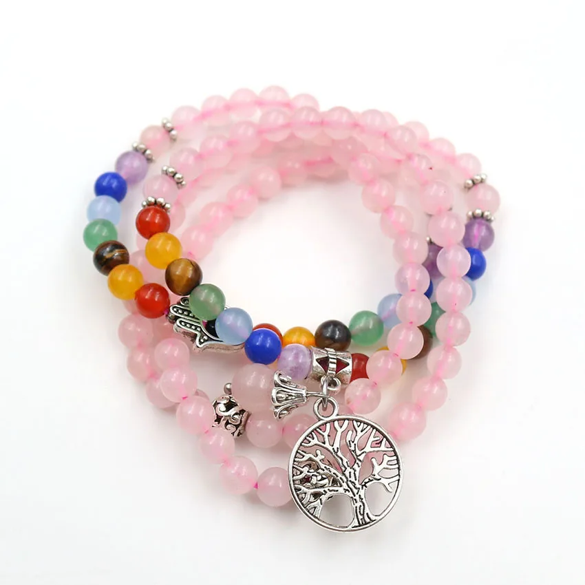 YJXP чакра ожерелья из бисера ручная Фатима натуральный кварц розы рейки лечебное