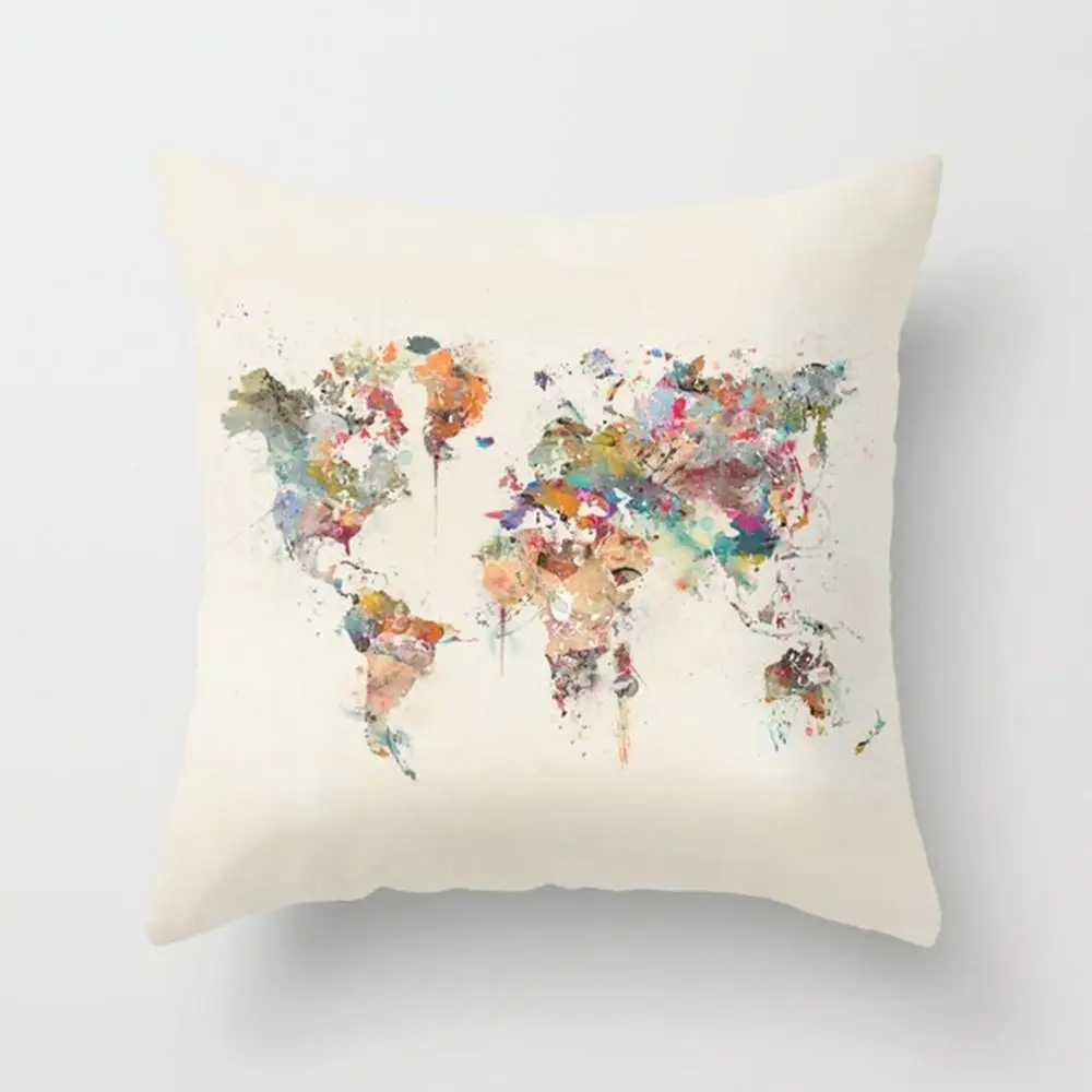

Creative World Map Print Stylish Square Plush Home Decorative Hug Pillow Case Cushion Cover 45*45 Cm Elegant Living Room Bedroom