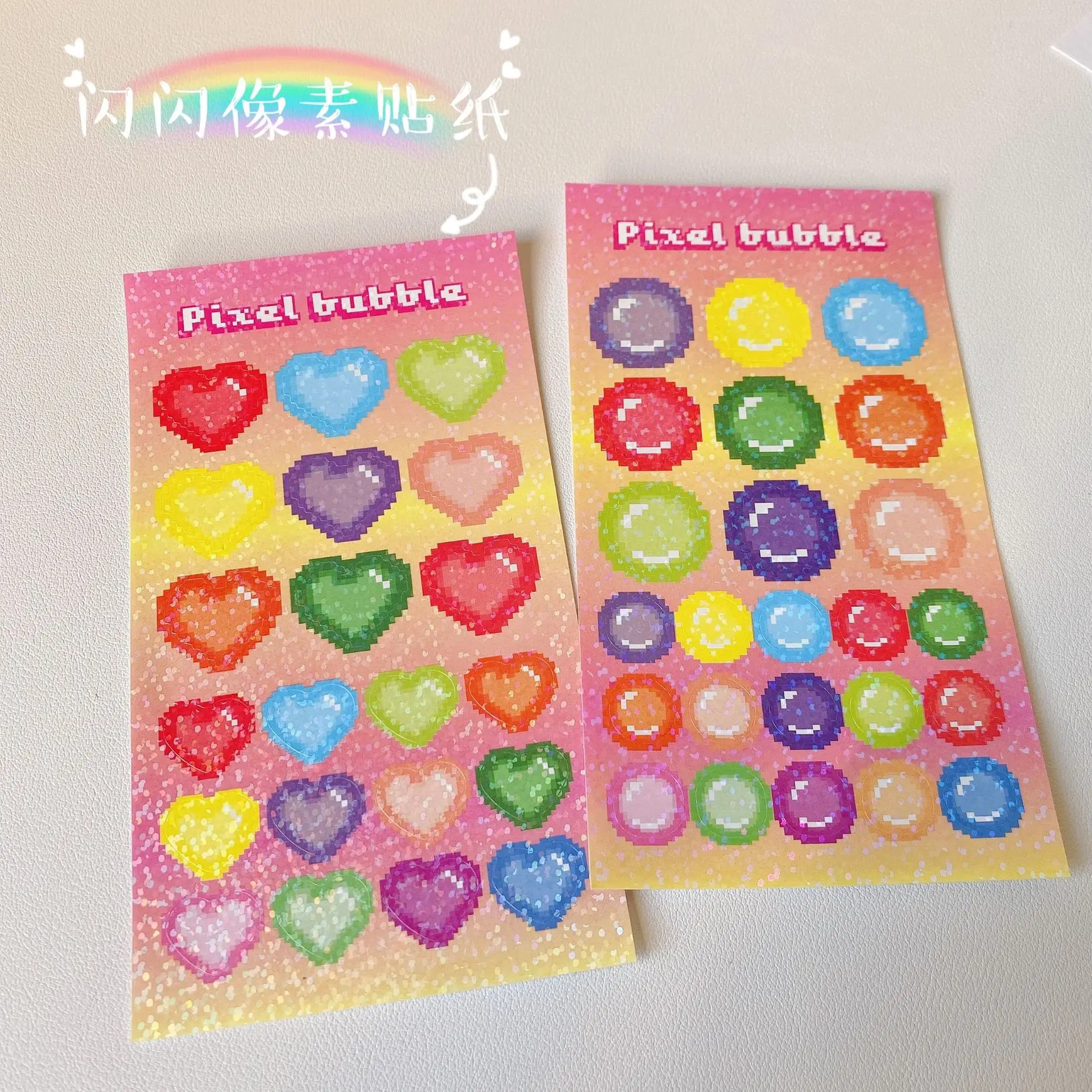 

Ins Mosaic Pixel Bubble Shiny Laser Sticker Cute Scrapbooking Idol Card Album Study Stationery Decorative Stickers