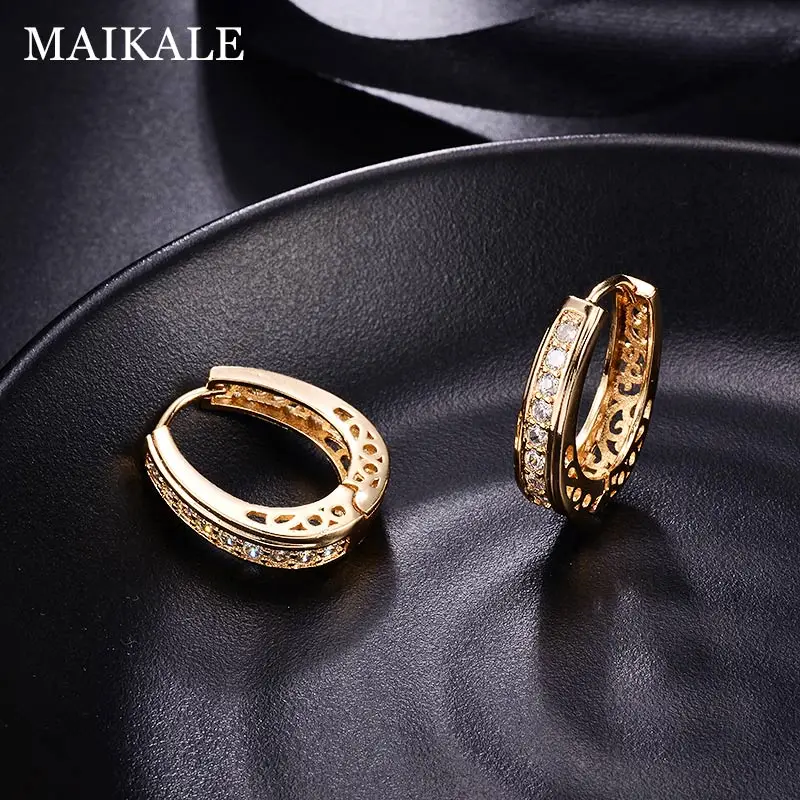 MAIKALE, новые классические серьги обруча, золото, серебро, цвет белый, кубический цирконий, круглые серьги, большие простые корейские серьги для женщин