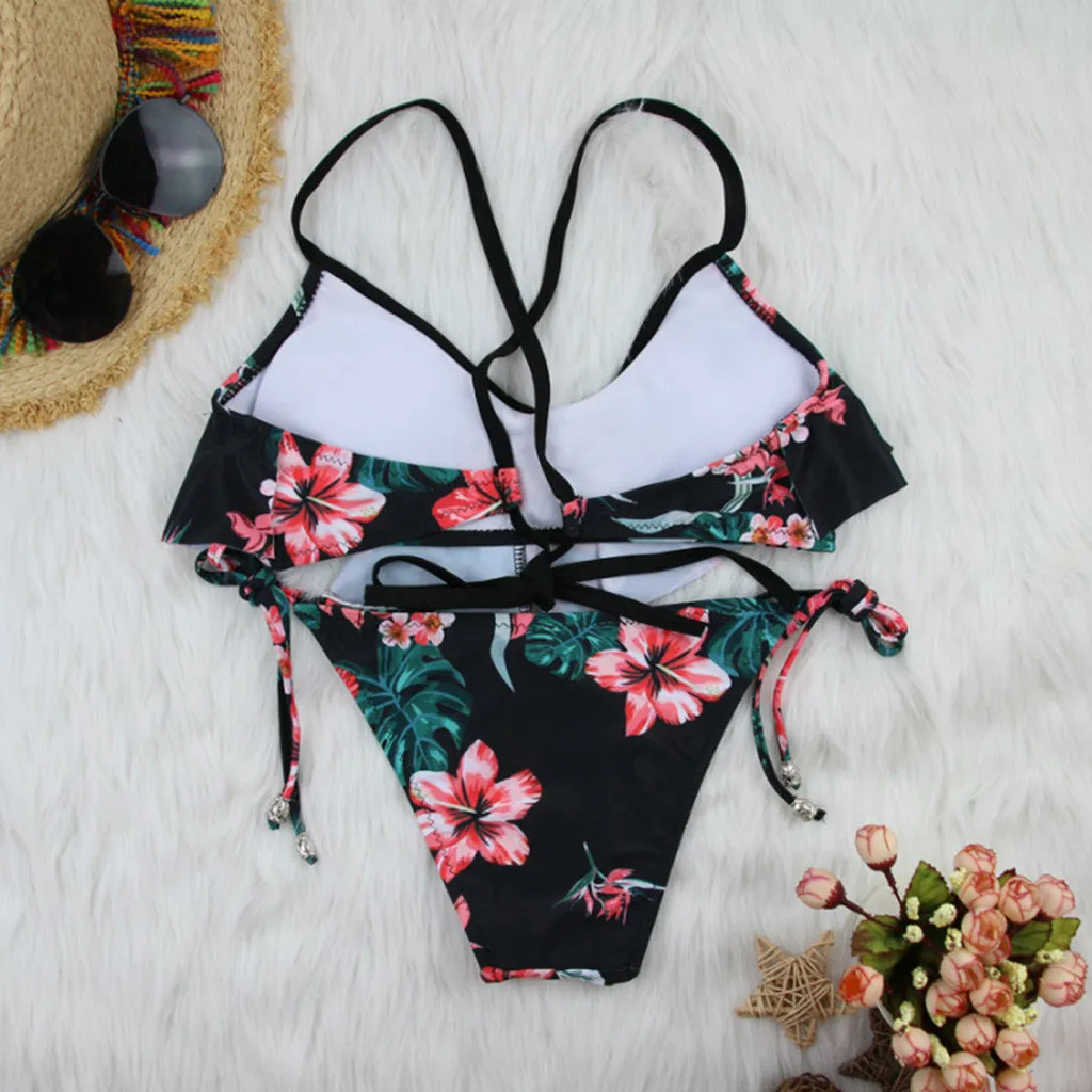 

Women's Swimming Suit Sexy Bikini Swimsuit Vintage Retro Bandage biquini Set Push-Up Brazilian Print Swimwear Beachwear Swimsuit