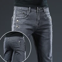brand 2021 new arrivals jeans men quality casual male denim pants straight slim fit dark grey mens trousers yong