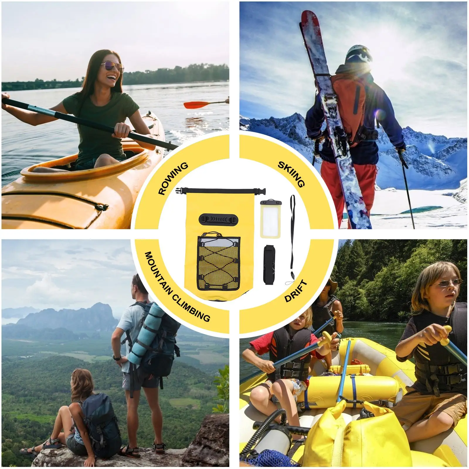 

Portable Reflective Strip Waterproof Backpack Swimming Bag with Cellphone Bag