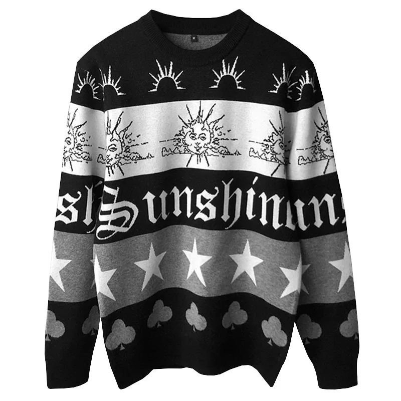 Зимние Роскошные Новые мужские свитера джентльмена с вышивкой Sun Star вязаные