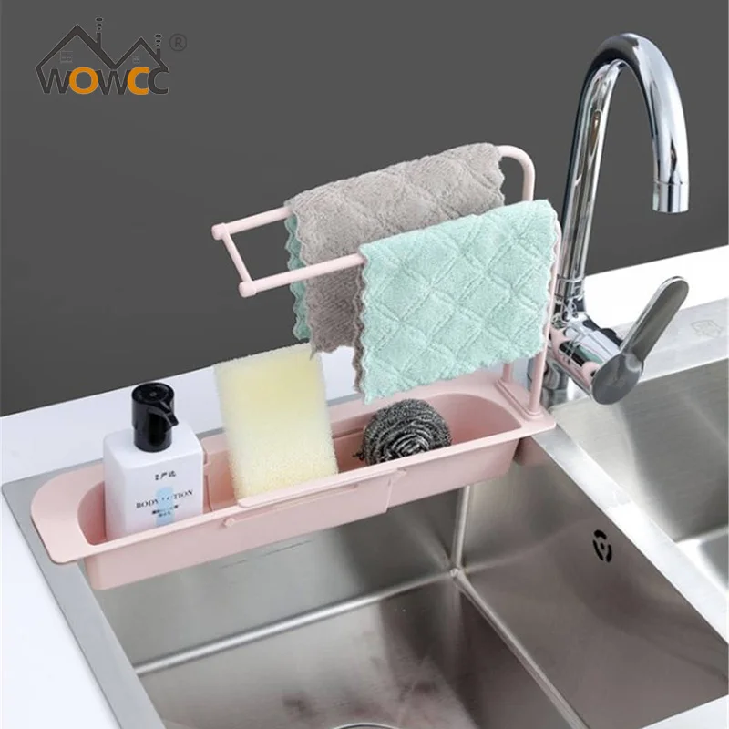 

Telescopic Sink Rack Holder Expandable Storage Drain Basket for Home Kitchen