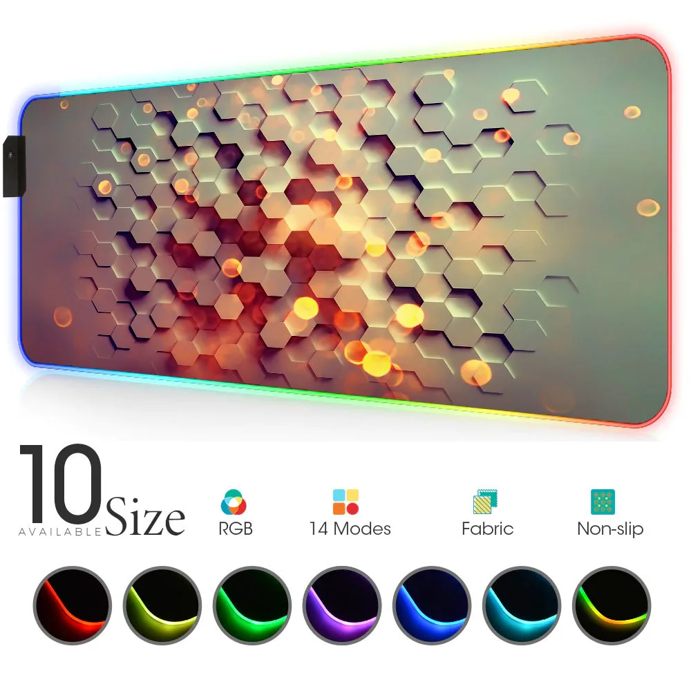 

Блестящий Прямоугольный Коврик для мыши RGB, аксессуары для геймеров, большой светодиодный коврик для мыши, игровой ПК, игровой коврик с подс...