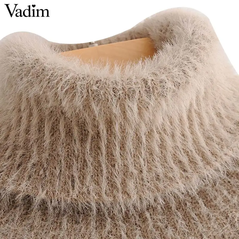 Vadim women turtleneck knitted basic sweaters winter warm cozy long sleeve stretchy pullovers female green white loose top HA183 | Женская