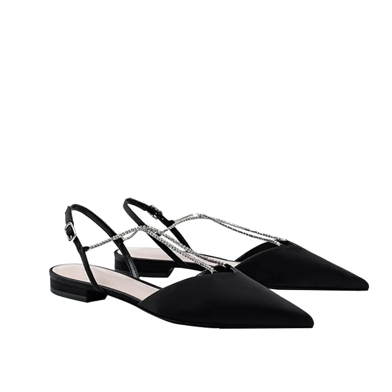 

Female Sandal Flat Summer Shoes Woman Clear Heels Cross-Shoes All-Match Girls Without Fashion Rhinestone Spring Elastic Band Po