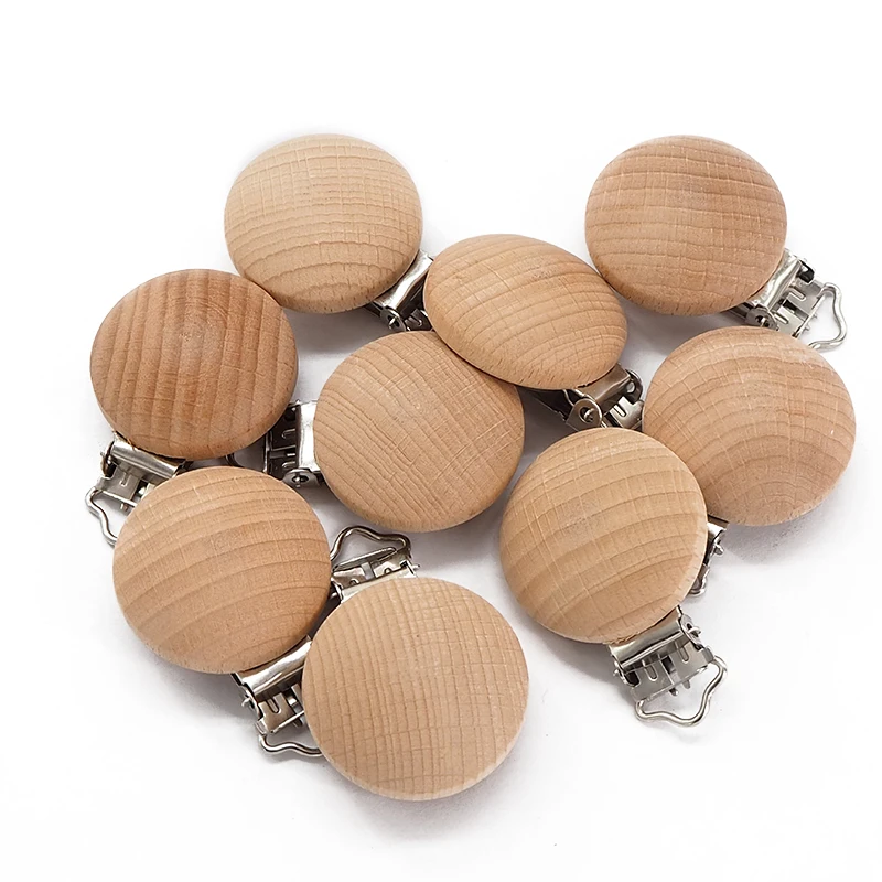 Chenkai-chupete de madera Natural para beb&eacute;, Clip redondo de 30MM, soporte de madera para chupete, Diy, accesorios, 5 uds.-0