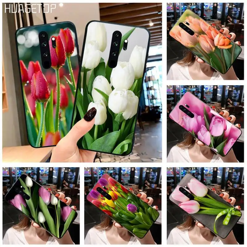 HUAGETOP тюльпаны цветок пружина силиконовый черный чехол для телефона Redmi Note 9 8 8T 8A 7 6