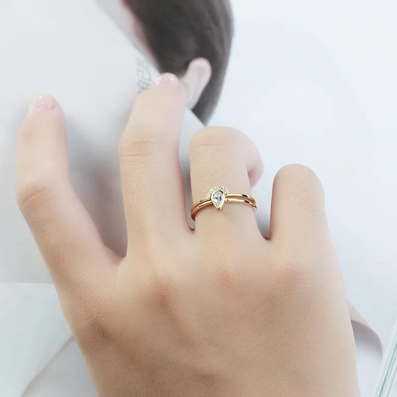 Классические Многослойные кольца 9K из настоящего желтого золота с кристаллами и