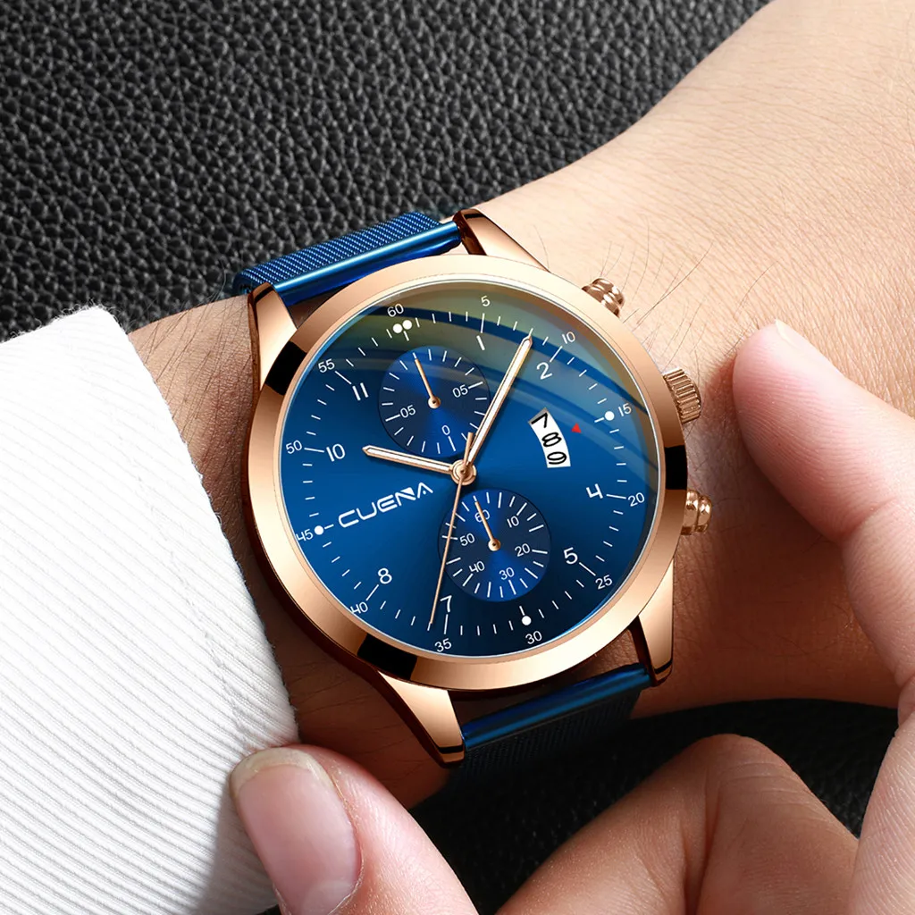 Модные мужские часы топовые брендовые Роскошные наручные кварцевые синие