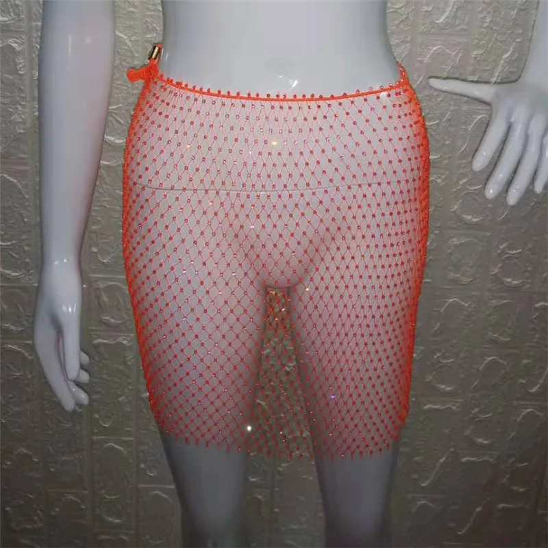 Мини-юбка в сеточку с блестящими Стразы модная ажурная Женская юбка летняя
