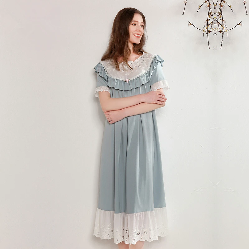 2021 элегантная летняя Пижама женская ночная рубашка с коротким рукавом винтажная