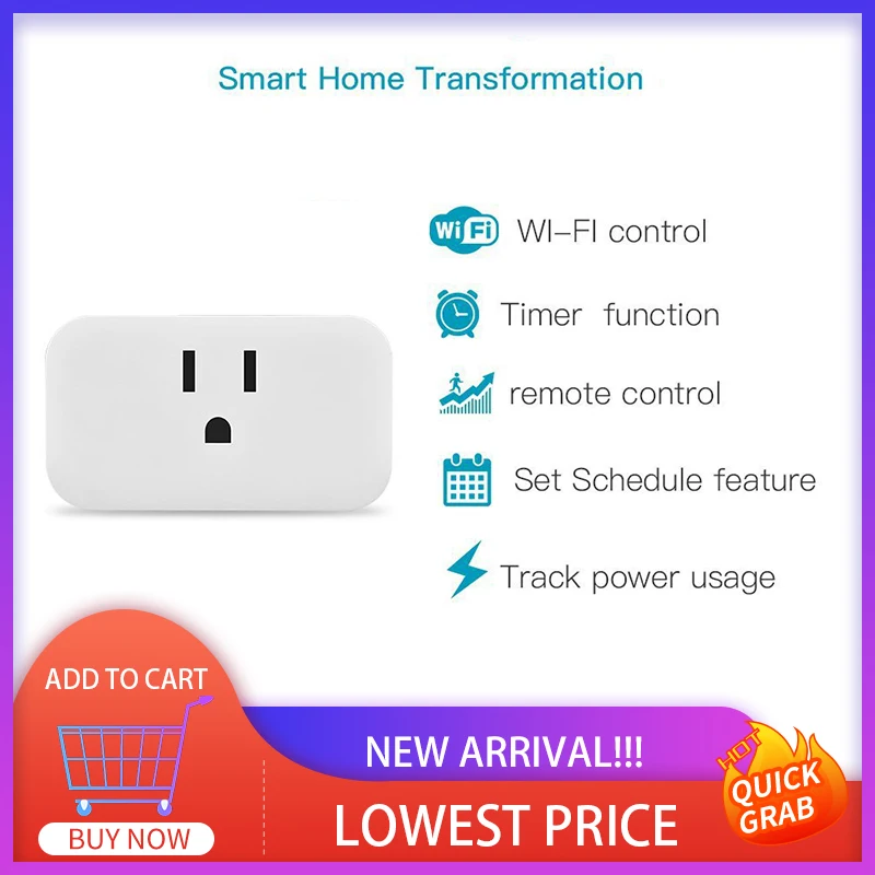 

Tuya WiFi Smart Plug 16A 220V Adapter Wireless Remote Voice Control Power Monitor Socket Google Home Alexa Timer Switch Electric