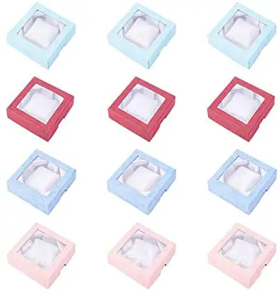

12Pcs 3.5x3.5x0.7 Inch Cardboard Small Jewelry Boxes Gift Packaging Boxes for Bangle Bracelet Necklace, Random Color